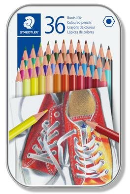 Színes ceruza készlet, hatszögletű, fém dobozban, STAEDTLER "175", 36 különböző szín, (36 db)