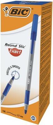 Golyóstoll, 0,28 mm, kupakos, BIC "Round Stic Exact", kék, (20 db)
