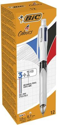 Golyóstoll, háromszínű, nyomósirónnal egyben, BIC "4 Colours"
