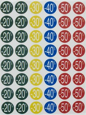 Etikett, árengedmény, 24 mm, kör, színes, APLI, 240 etikett/csomag, -20-50%, (5 lap)