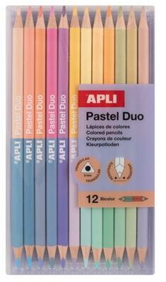 Színes ceruza készlet, kétvégű, háromszögletű, APLI "Pastel Duo", 24 különböző pasztel szín, (12 db)