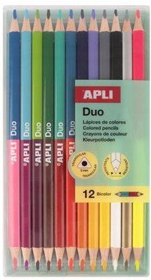 Színes ceruza készlet, kétvégű, háromszögletű, APLI "Duo", 24 különböző szín, (12 db)
