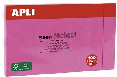 Öntapadó jegyzettömb, 125x75 mm, 100 lap, APLI "Funny", pink, (100 lap)