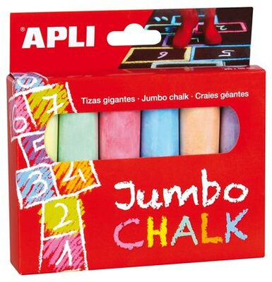 Aszfaltkréta, kerek, jumbo, APLI, 6 különböző szín, (6 db)