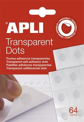 Ragasztókorong, eltávolítható, APLI "Transparent Dots", átlátszó, (64 db)