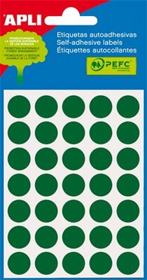 Etikett, 13 mm kör, kézzel írható, színes, APLI, zöld 175 etikett/csomag, (5 lap)