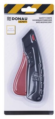 Univerzális kés, cserélhető pengével, 22 mm, DONAU "Safety", fekete-piros