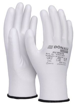 Szerelőkesztyű, PU, DONAU "Safety", 10/XL méret, fehér, (12 pár)