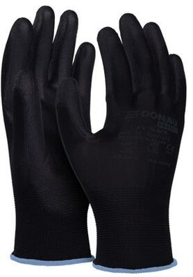 Szerelőkesztyű, PU, DONAU "Safety", 9/L méret, fekete, (12 pár)