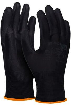 Szerelőkesztyű, PU, DONAU "Safety", 7/S méret, fekete, (12 pár)