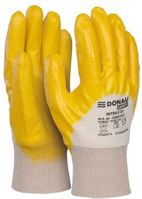 Szerelőkesztyű, nitril, DONAU "Safety 02", 8/M méret, sárga, (12 pár)