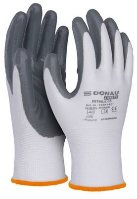 Szerelőkesztyű, nitril, DONAU "Safety 01", 7/S méret, szürke, (12 pár)