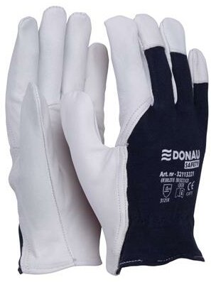 Védőkesztyű, kecskebőr, DONAU "Safety", 10/XL méret, fehér-tengerészkék