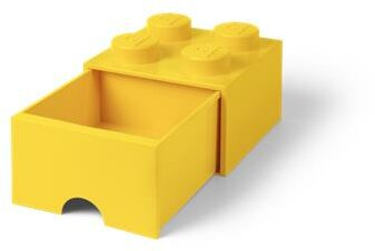 Tárolódoboz, fiókos, LEGO "Brick", sárga