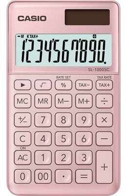 Zsebszámológép, 10 számjegy, CASIO "SL 1000", világos rózsaszín