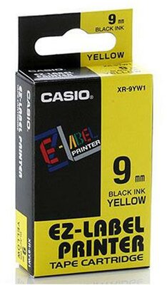 Feliratozógép szalag, 9 mm x 8 m, CASIO, sárga-fekete