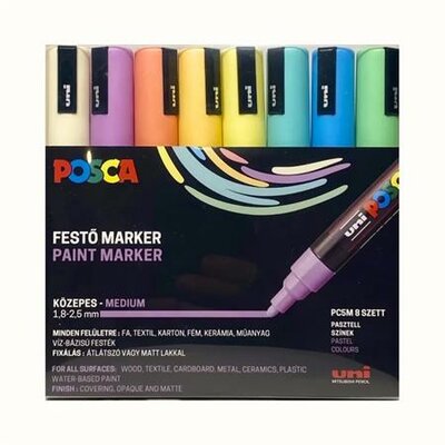 Dekormarker készlet, 1,8-2,5 mm, UNI "Posca PC-5M", 8 különböző pasztell szín, (8 db)