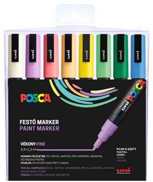 Dekormarker készlet, 0,9-1,3 mm, UNI "Posca PC-3M", 8 különböző pasztell szín, (8 db)