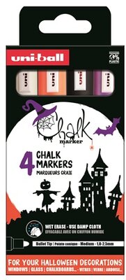 Uni Chalk NI PWE-5M Halloween 4db-os folyékony krétafilc készlet (fehér, fekete, fl narancs, lila)