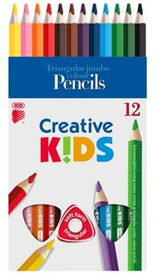 Színes ceruza készlet, háromszögletű, vastag, ICO "Creative kids", 12 különböző szín, (12 db)