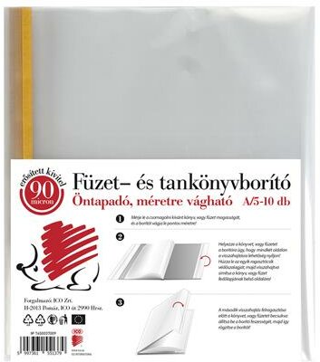 Könyvborító, A5, 90 mikron, víztiszta, öntapadó csíkkal, ICO "Süni", (10 db)