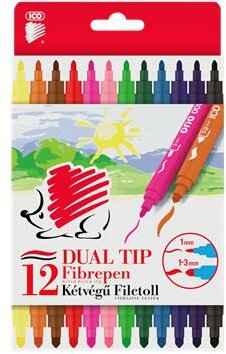 Filctoll készlet, 1/3 mm, kétvégű, ICO "Süni 300 DUO", 12 különböző szín, (12 db)