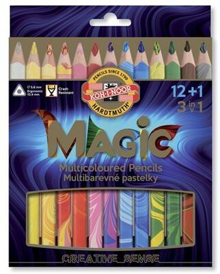Színes varázsceruza készlet, háromszögletű, KOH-I-NOOR "Magic 3408", 12+1 különböző szín, (13 db)