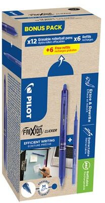 Rollertoll, 0,35 mm, törölhető, nyomógombos, PILOT "Frixion Clicker, Bonus Pack", kék + betét, (24 db)