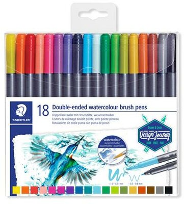 Ecsetirón készlet, 0,5-0,8/1,0-6,0 mm, kétvégű, STAEDTLER "3001", 18 szín, (18 db)
