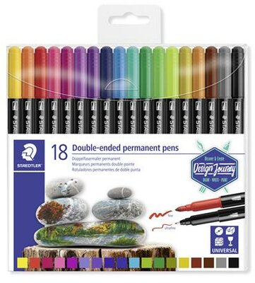 Alkoholos marker készlet, 0,5/3,0 mm, kétvégű, STAEDTLER "3187", 18 különböző szín, (18 db)