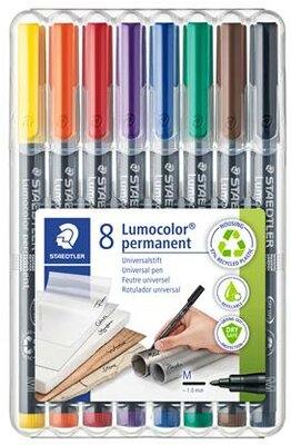 Alkoholos marker készlet, OHP, 1 mm, STAEDTLER "Lumocolor® 317 M", 8 különböző szín, (8 db)