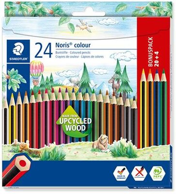 Színes ceruza készlet, hatszögletű, STAEDTLER "Noris Colour 185", 20+4 különböző szín, (24 db)