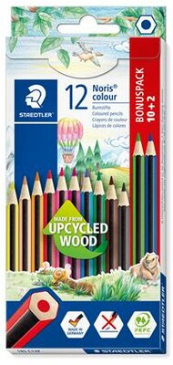 Színes ceruza készlet, hatszögletű, STAEDTLER "Noris Colour 185", 10+2 különböző szín, (12 db)