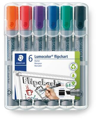 Flipchart marker készlet, 2 mm, kúpos, STAEDTLER "Lumocolor 356", 6 különböző szín, (6 db)