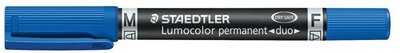 Alkoholos marker, 0,6/1,5 mm, kúpos, kétvégű, STAEDTLER "Lumocolor® duo 348", kék
