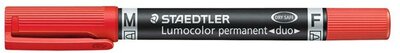 Alkoholos marker, 0,6/1,5 mm, kúpos, kétvégű, STAEDTLER "Lumocolor® duo 348", piros