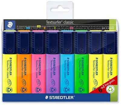 Szövegkiemelő készlet, 1-5 mm, STAEDTLER "Textsurfer Classic 364", 6+2 különböző szín, (8 db)