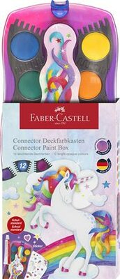 Vízfesték, 12 darabos, összeilleszthető, FABER-CASTELL "Unikornis"+1 tubus fehér tempera+unikornis matrica, (13 db)