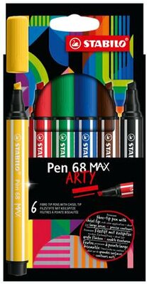 Filctoll készlet, 1-5 mm, vágott hegy, STABILO "Pen 68 MAX", 6 különböző szín, (6 db)