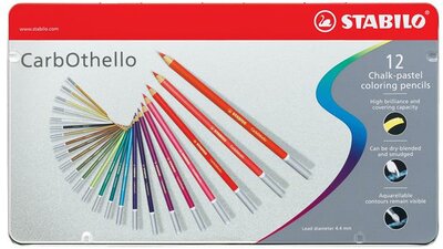 Pasztell ceruza készlet, kerek, fém doboz, STABILO "CarbOthello", 12 különböző szín, (12 db)
