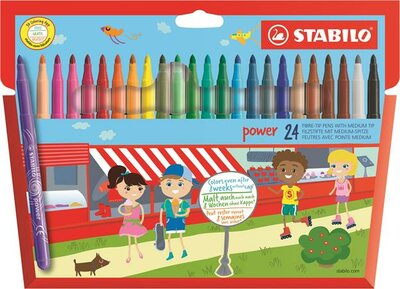 Filctoll készlet, 2 mm, STABILO "Power", 24 különböző szín, (24 db)