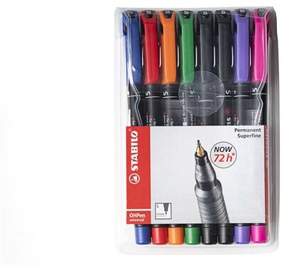 Alkoholos marker készlet, 0,4 mm, STABILO "OHPen S", 8 különböző szín, (8 db)