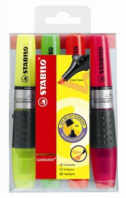Szövegkiemelő készlet, 2-5 mm, STABILO "Luminator", 4 különböző szín, (4 db)