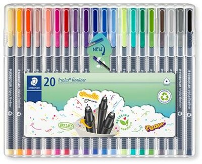 Tűfilc készlet, 0,3 mm, STAEDTLER "Triplus 334", 20 különböző szín, (20 db)