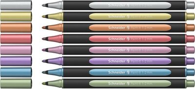 Metálfényű filctoll készlet, 1-2 mm, SCHNEIDER "Paint-It 020", 8 különböző szín, (8 db)