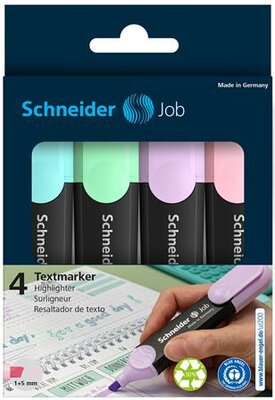 Szövegkiemelő készlet, 1-5 mm, SCHNEIDER "Job Pastel", 4 különböző pasztell szín, (4 db)