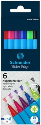 Golyóstoll készlet, 0,7 mm, kupakos, SCHNEIDER "Slider Edge XB", vegyes színek, (6 db)