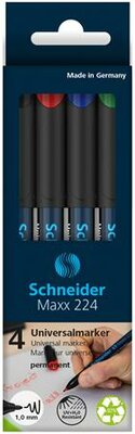 Alkoholos marker készlet, OHP, 1 mm, SCHNEIDER "Maxx 224 M", 4 különböző szín, (4 db)