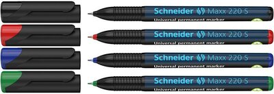 Alkoholos marker készlet, OHP, 0,4 mm, SCHNEIDER "Maxx 220 S", 4 különböző szín, (4 db)