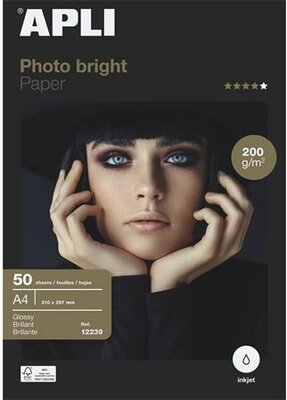 Fotópapír, tintasugaras, A4, 200 g, fényes, APLI "Photo bright", (50 lap)